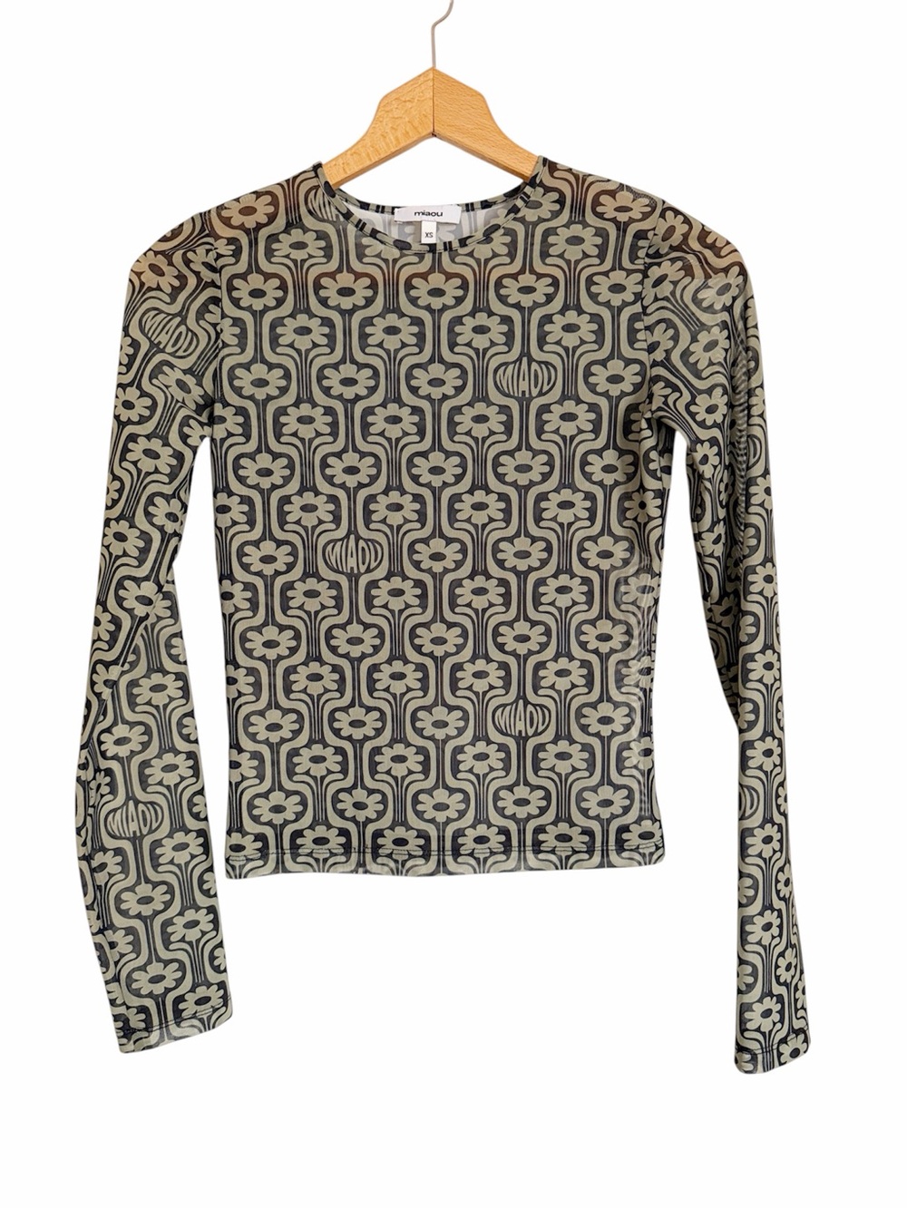 Miaou Groovy Mod Geometric Floral Sheer Mesh Long Sleeve Tee size XS
